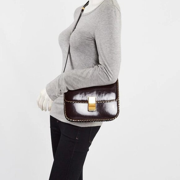 Celine Brown Patent Leather Medium Classic Box Flap Bag - Picture 1 of 12